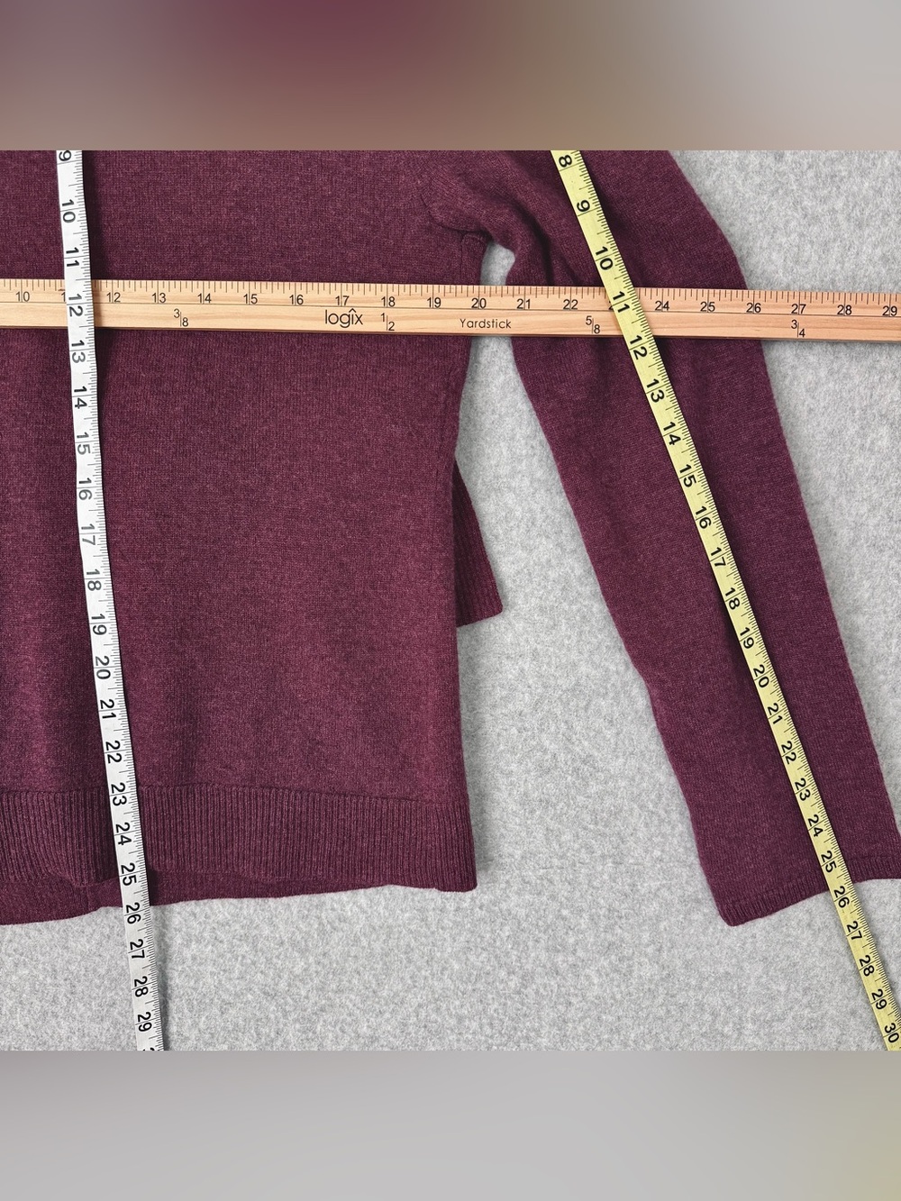Garnet Hill Cardigan Sweater Large Burgundy Purple Red Wool V-neck Ruffle Front - Picture 15 of 15